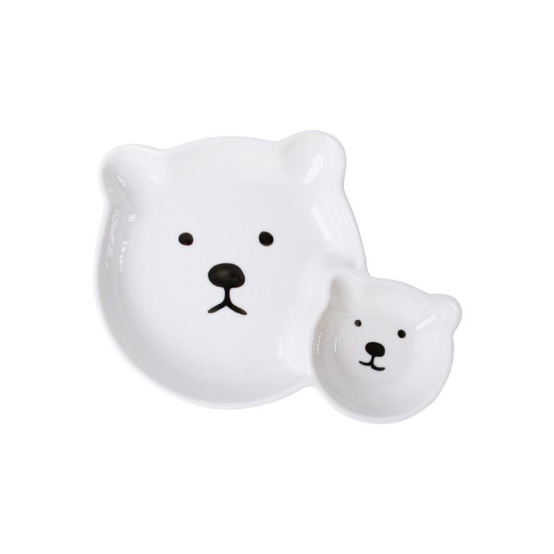 Бесплатная доставка Керамическая посуда в японском стиле с белым медведем, Подглазурная роспись, Милая детская тарелка для еды, Тарелка-подкладка, Поверхностная миска, Салатник