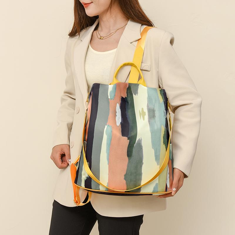 Anti-Theft Backpack Women's Multi-Use Shoulder Bag Colourful Print Travel Lightweight Oxford Women's Bag