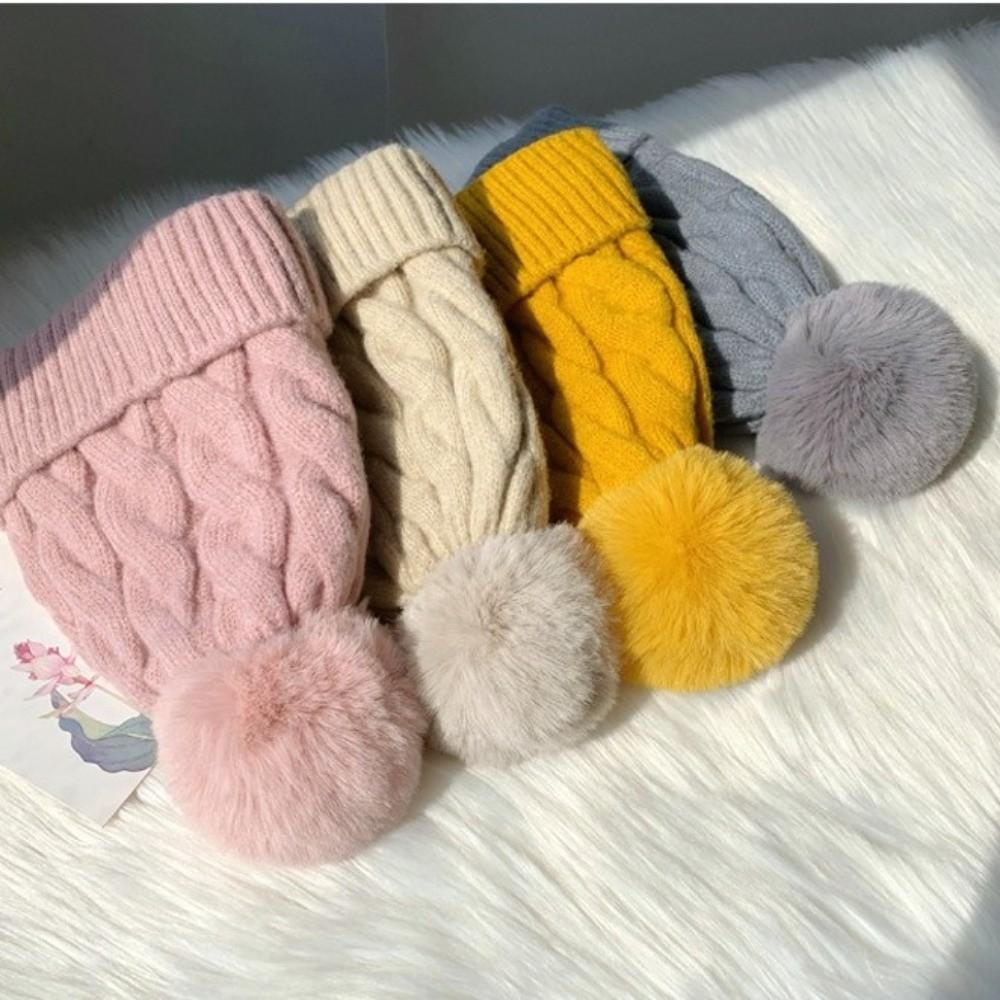 Fashion Keep Warm Pompom Hat Thickened Solid Color Ear Protection Cap Windproof Cold Proof Knitted Hat Autumn Winter