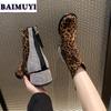 Leopard Crystal Women Snow Ankle Boots Suede Mid Heels Shoes Winter 2025 Luxury Brand Chelsea Boots Fashion Pumps Botas Mujer
