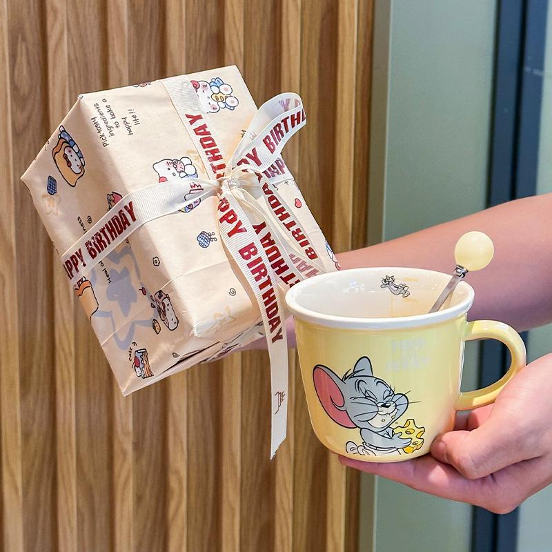 Милая керамическая кружка с кошкой и мышкой для детей с мерной шкалой, бытовая чашка для питья, парная чашка для молока и кофе