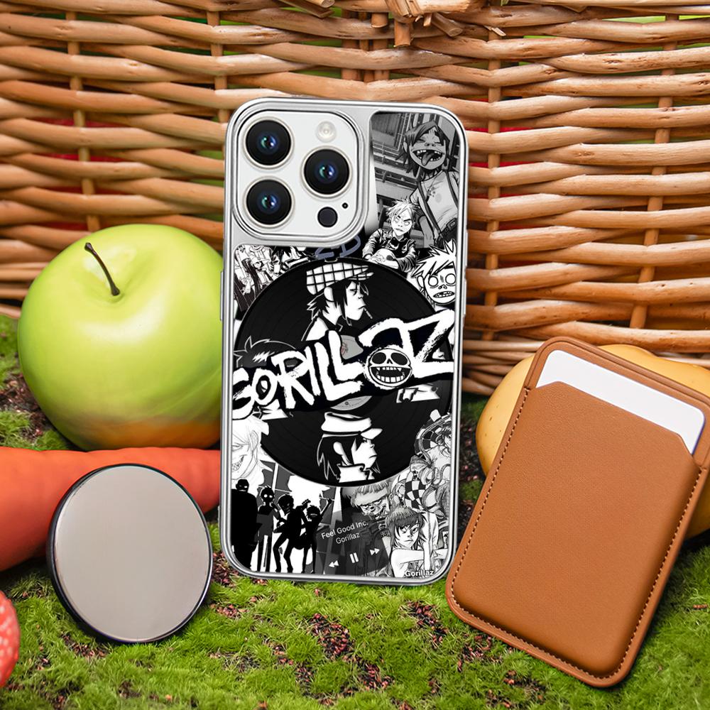 Hot band Gorillaz fashion poster design Phone Case for iPhone 16 15 14 13 12 11 Pro Max Sheepskin Silver-edged protective case