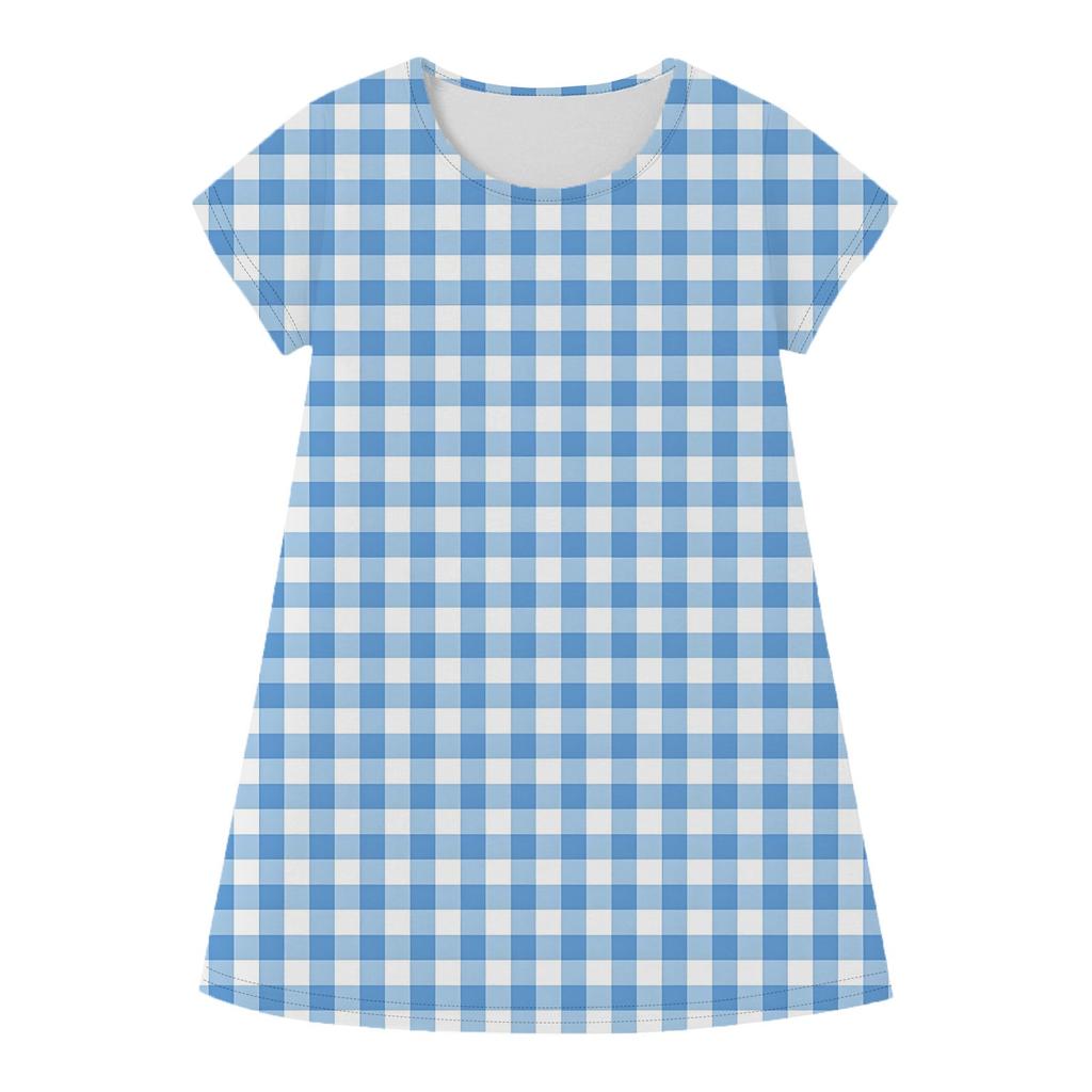 Детское летнее повседневное модное платье с короткими рукавами и круглым вырезом