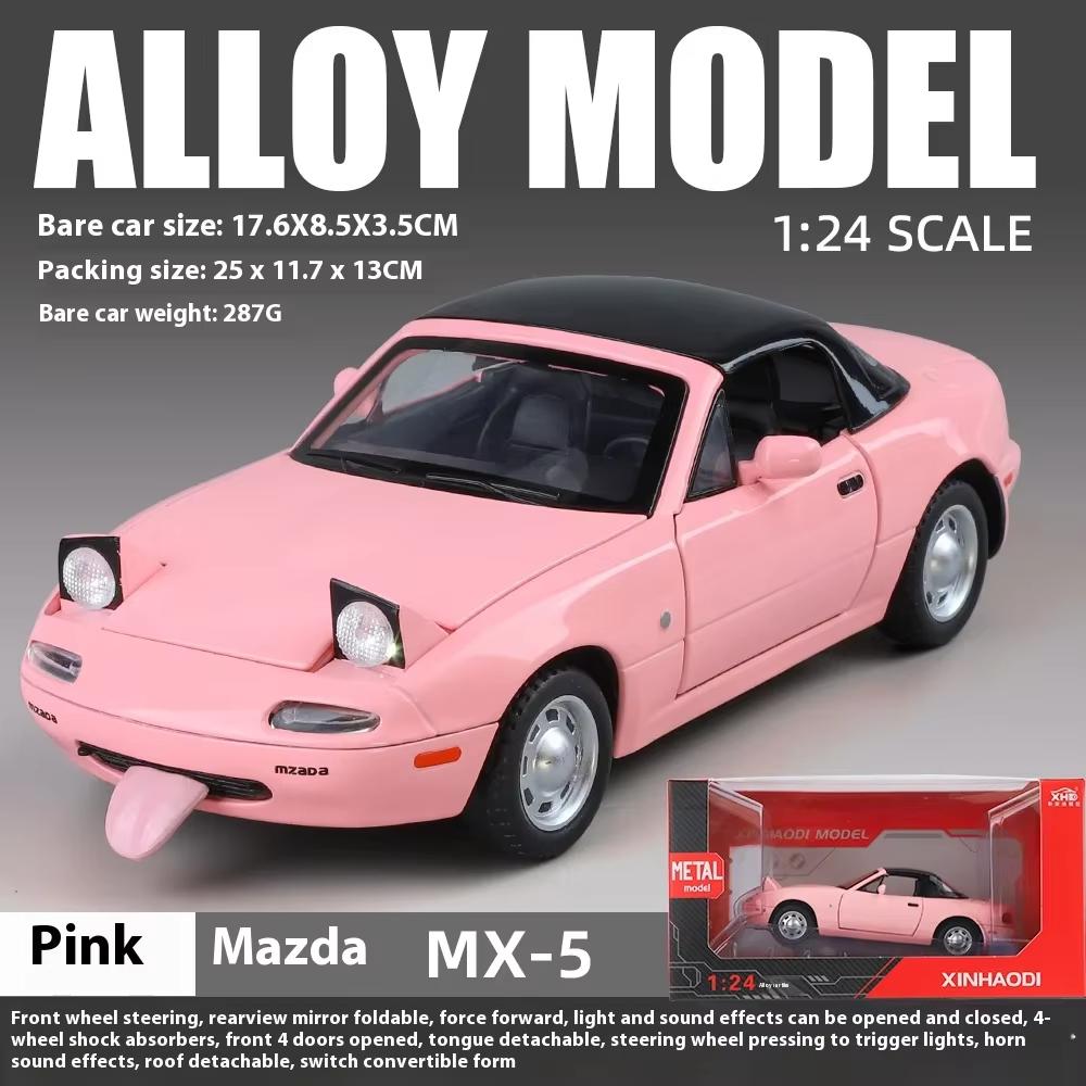2024 Новинка 1:24 Mazda MX-5 литая модель автомобиля из литого металла миниатюрная машина со звуком и светом детская игрушечная машинка подарок