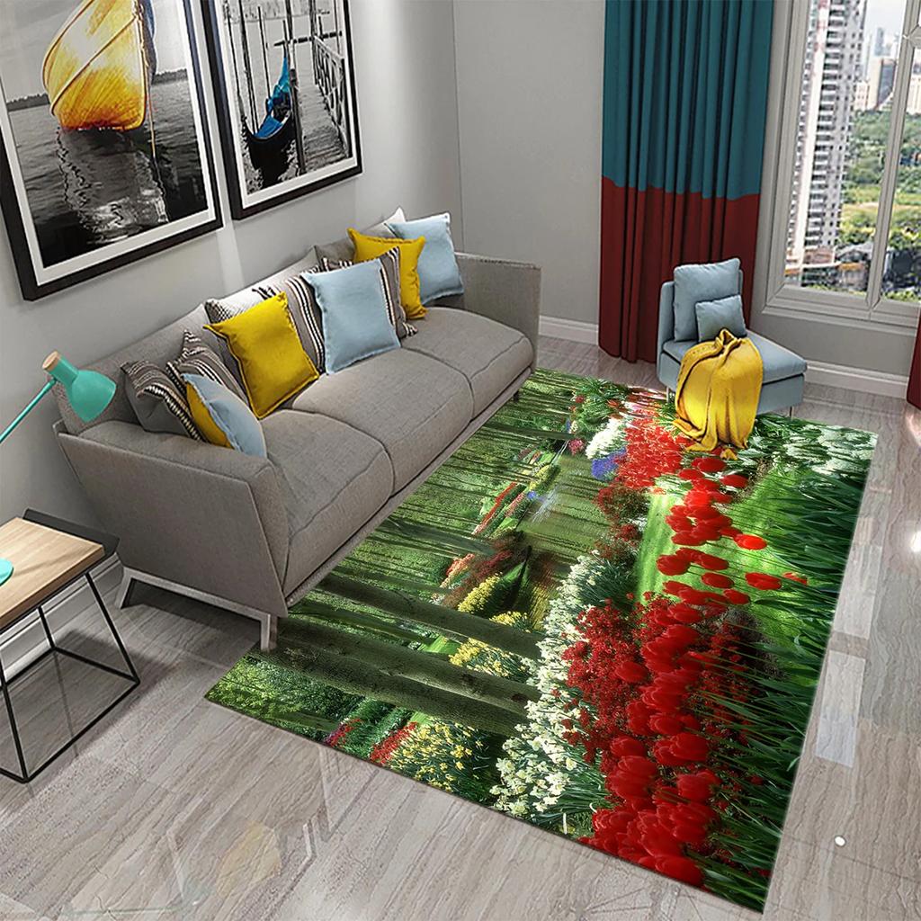 3D Ковер на тему сада Красочный ковер с цветами и растениями для спальни Напольный коврик Придверный коврик Коврик для ванной комнаты Нескользящий коврик Ковер Домашний декор