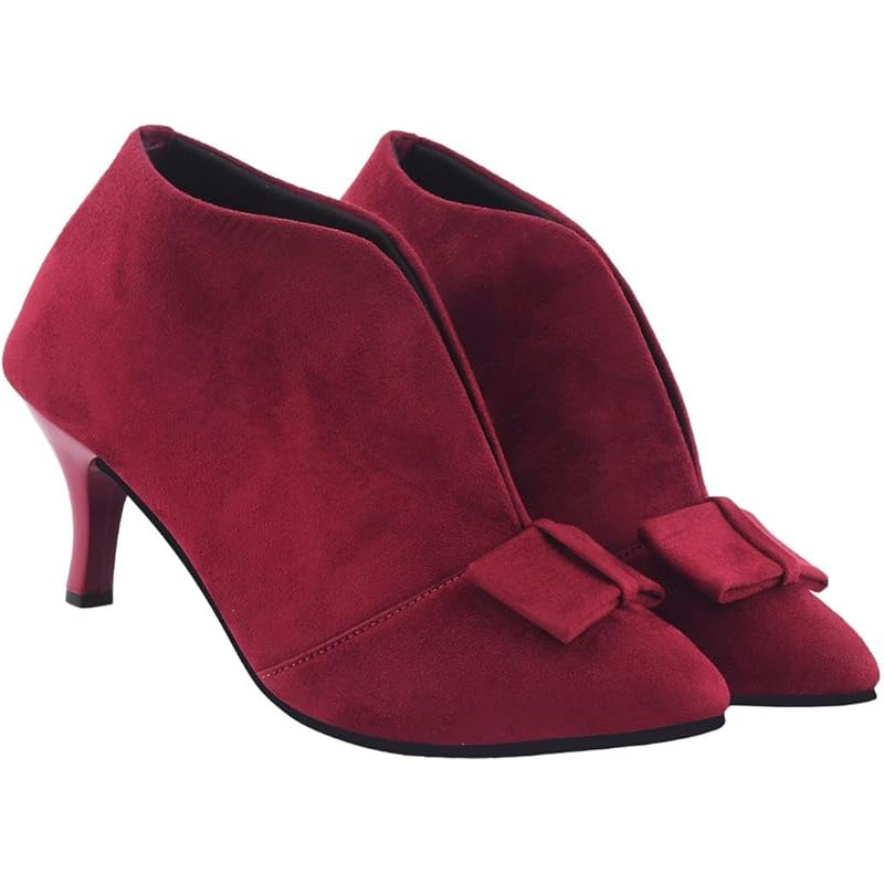 Shoetopia Women'S Cherrysuede Ankle Boot Heels  Pointed Toe With Bow Detail, Stylish & Comfortable Shoes Eu37