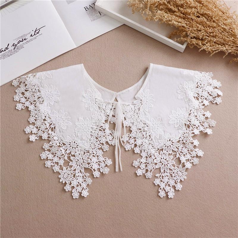Lace Fake Collar Women Detachable Collars For Women False Collar Embroidery Floral Lolita Lapel Half Shirt Shawl Wrap Decoration