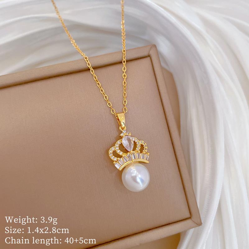 Комплект Серьги и Ожерелье Легкая Роскошь Полностью Усыпанный Алмазами Жемчужная Корона Личность Характер Банкетный Набор Серьги и Ожерелье