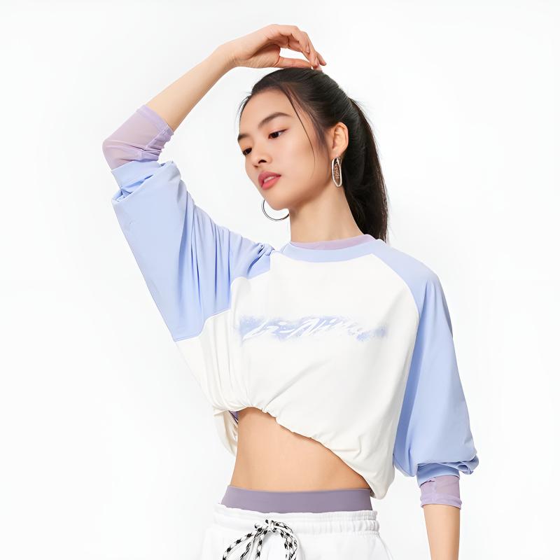 Li Ning Fitness Series Logo Letter Print Raglan Удобная дышащая толстовка Женская толстовка Off-White Gray Blue ATLU024-2
