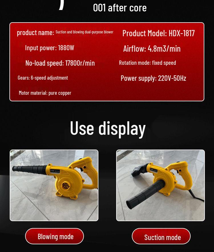 High-Power Industrial Hair and Dust Blower: Adjustable-Speed Handheld for Home and Car Use