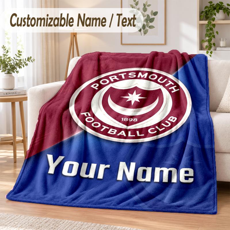 Custom Text Flannel Blanket Portsmouth FC Print Warm Cozy Blanket Home Sofa Bedding