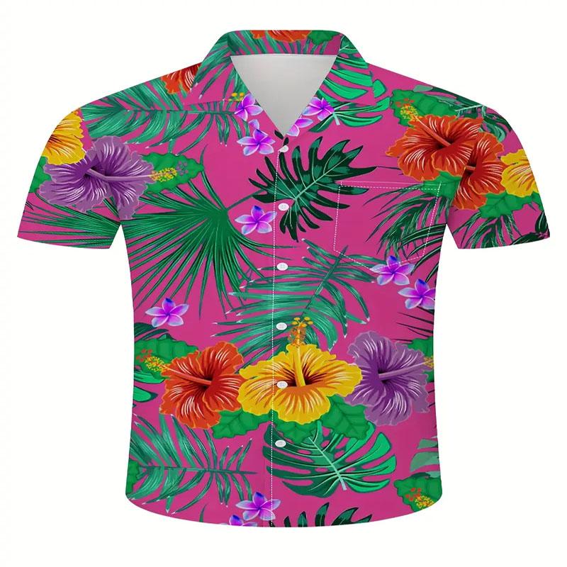 Hawaiian Men's Short Sleeved Button Up Shirt Summer Beach Tropical Casual Digital Print Pattern Suitable for Outdoor Use
