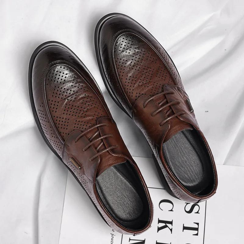 Модные дизайнерские новые полые толстые подошвы мужские туфли Brock летние модные британские ретро туфли без застежек из мягкой кожи для мужчин