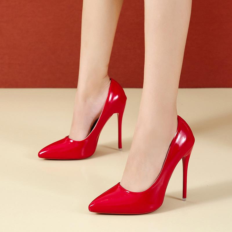 Sexy Women Shoes High Heels Pointed Toe Pumps Wedding Dress Shoes Nude Black Color Red Rubber Bottom High Heels
