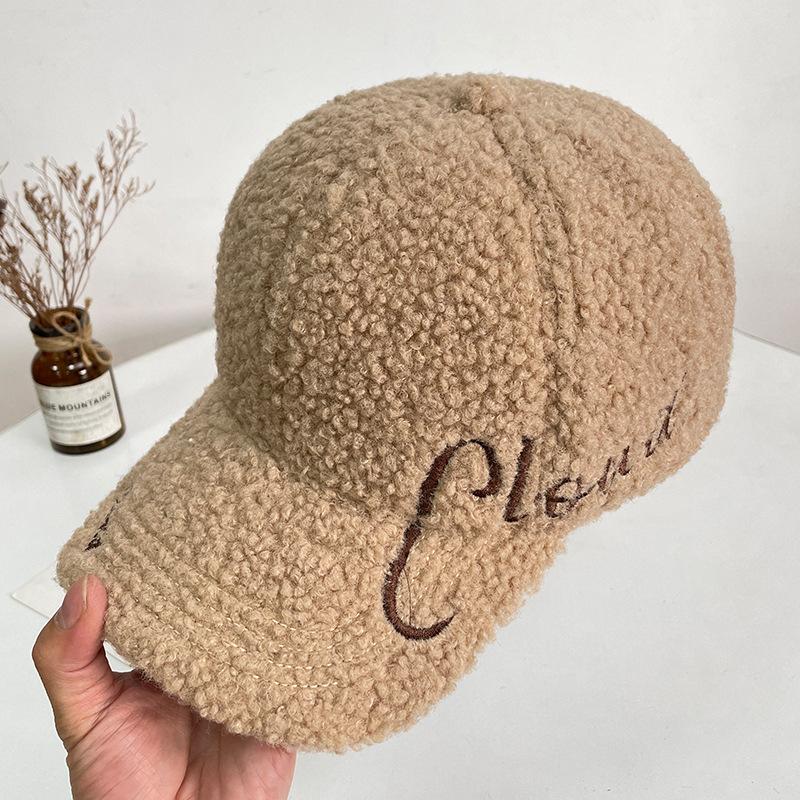Lamb Wool Baseball Cap Children Autumn and Winter Letter Embroidered Cap Wide Brim Show Face Small Warm Sports Cap