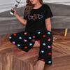 Spring Summer Plus Size 5XL 6XL Women Heart Print Pajamas Set Two Piece Sleepwear Loungewear Short Sleeve Top and Pants Pajama Women Pijama Homewear