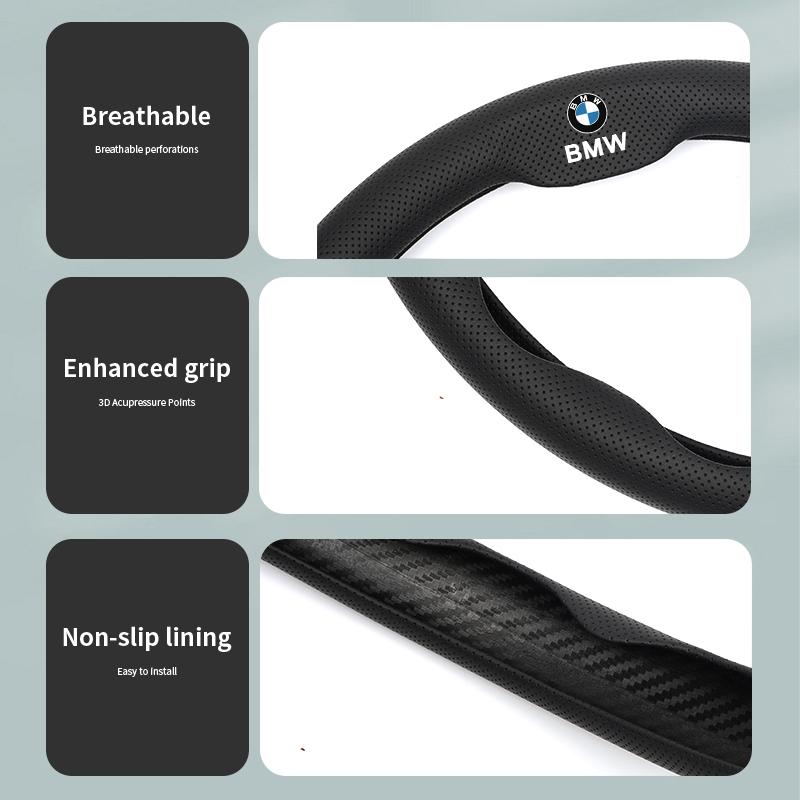 BBIH8 2026New Leather Fabric Car Steering Wheel Cover Valve Cap Accessories For BMW X1 X2 X3 X5 X4 X6 X7 iX3 F20 F10 F07 E70 E46 E90 E