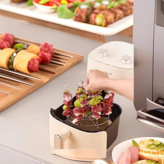 Stainless Steel Fryer Skewer Stand with Polished Edges Rustproof Dishwasher Safe Vertical Skewer Air Fryer Accessories