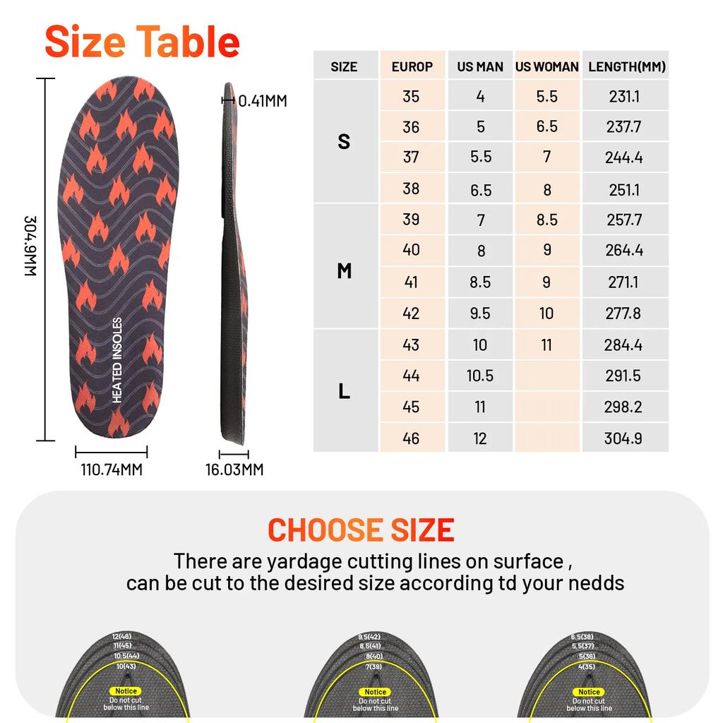 Heated Insoles 2000mAh Winter Outdoor Precise Remote Control Charging Heated Insoles Tailorable Electric Heated Insoles