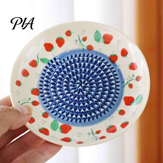 Safe Grinding Disc Ceramic Garlic Grater Plate, Fruit Print Ginger Cheese Manual Grinder, Food Prep Dish Multi-function Kitchen Mincer for Onion,