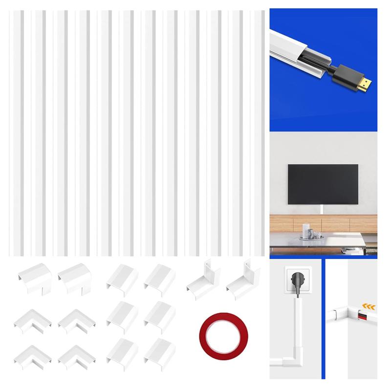 10Pcs 1 Set Wall Cord Cover Cable Concealer Complete Raceway Kit Wire Cables Hide Organizer