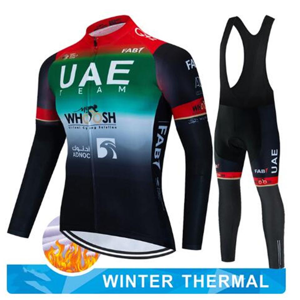 2024 UAE Cycling Jersey Set Winter Thermal Fleece Cycling Clothing Long Sleeve Men& Road Bike Suit MTB Maillot Culotte