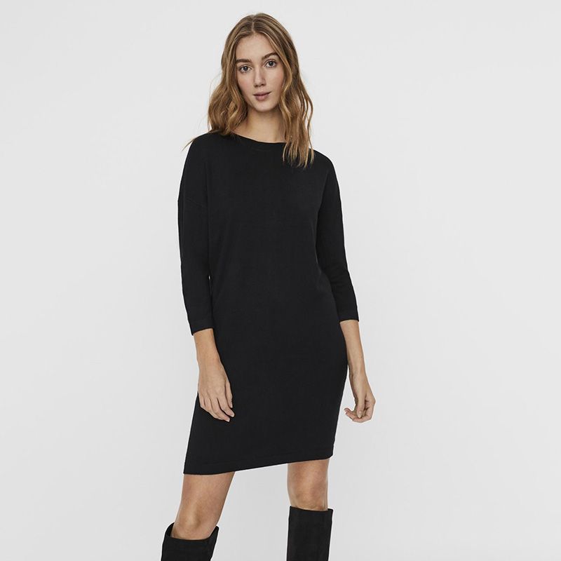 Короткое черное прямое платье с молнией сзади Женский VERO MODA