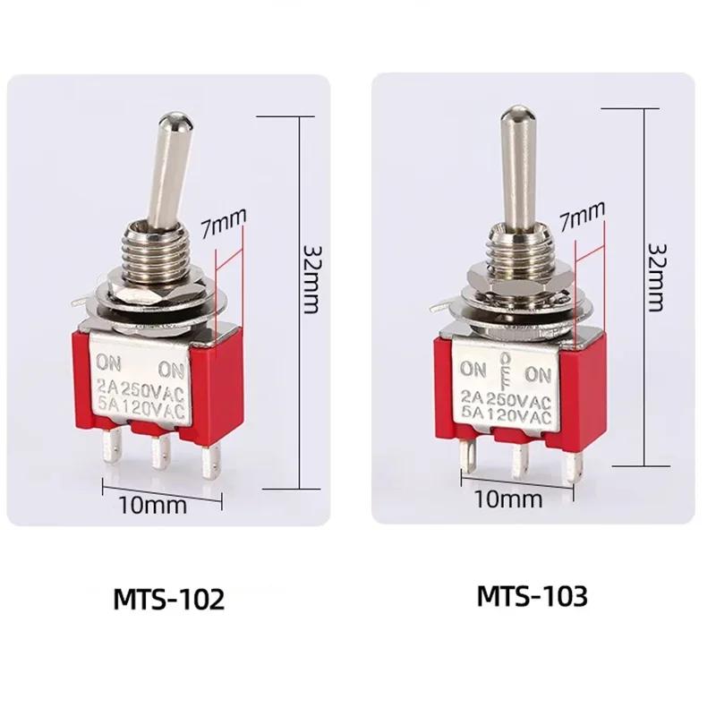 10pcs 3/6 Pin Mini Switches MTS-102 103 MTS-202 203 Toggle Switch ON-OFF-ON Micro Switch with Solder Terminal Waterproof Cap