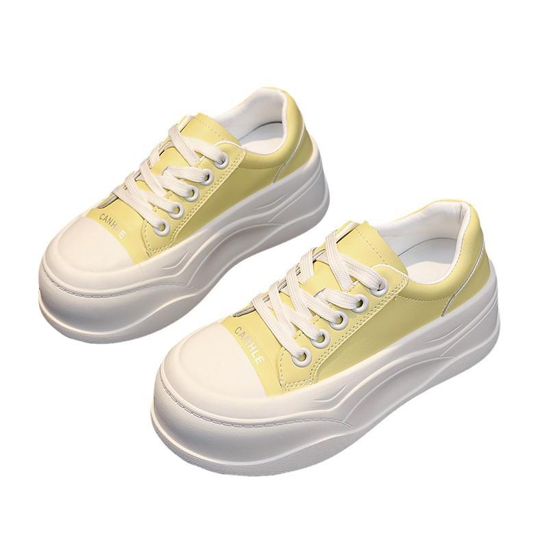 Muffin platform white shoes women's 2025 new round head lace-up fashionable versatile small height-increasing breadboard shoes