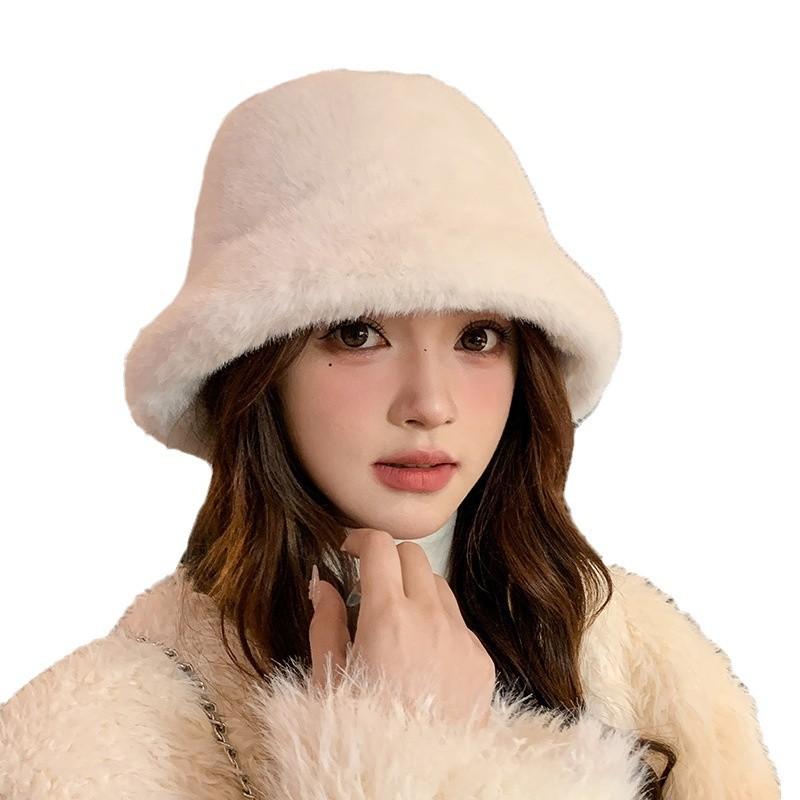 Cute Warm and Fluffy Basin Hat with A Big Head Circumference To Show Off The Face  A Small Rabbit Fur Bucket Fisherman Hat