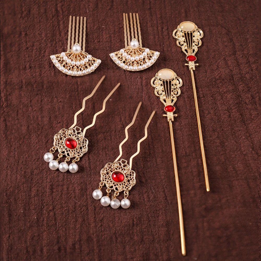 1 комплект жемчужных шпилек династии Тан, китайский стиль, цветок, гребень для волос, ретро, старинные украшения для волос