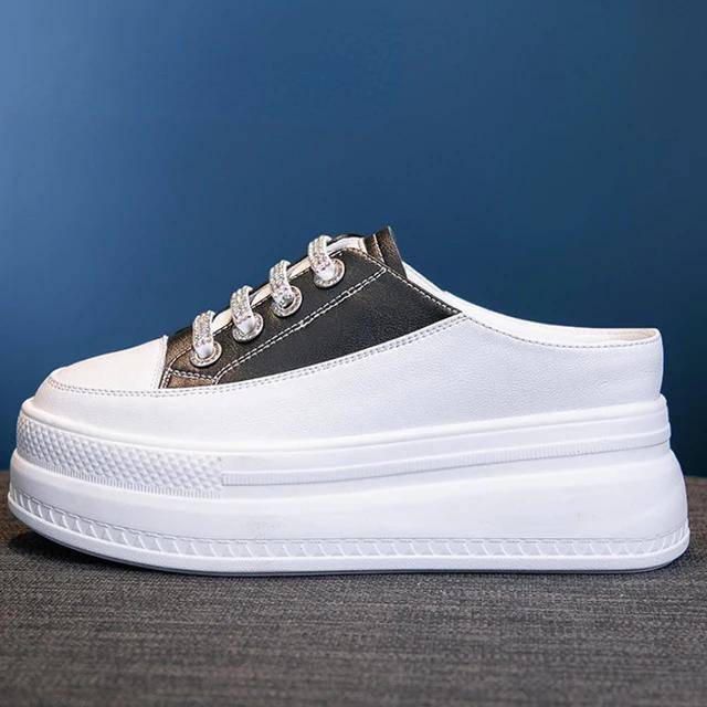 Fashion Genuine Leather Platform Wedge Slippers Chunky Sneaker Women Shoes Heel Women Summer Moccasins Designer Sandals Slides Women