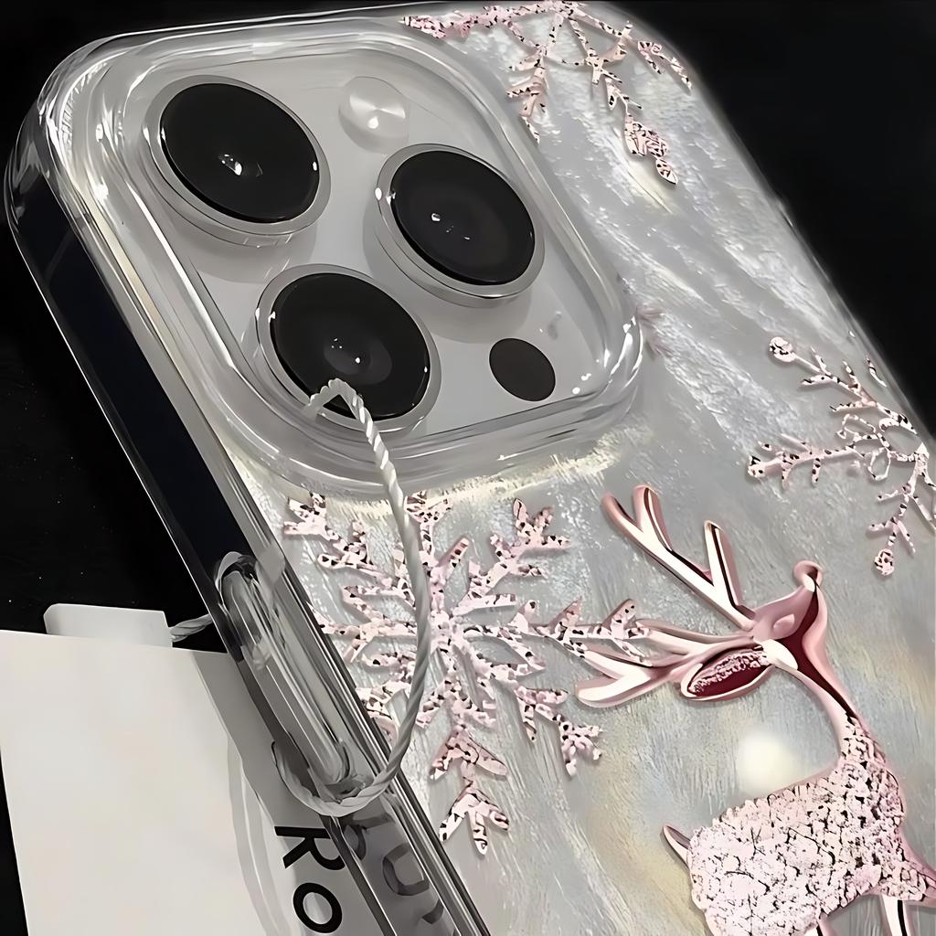 Чехол для телефона с рисунком розово-золотой снежинки и оленя для Samsung Galaxy A37 A57 A56 A36 A26 A73 A55 A54 A53 A52 A34 A33 A23 A13 4G 5G Задняя крышка