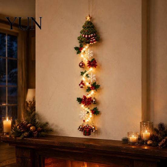 Lighted Holiday Door Hanger Glowing Christmas Hanger, Crochet Spiral Ornament with LED Lights, Snowman Santa Reindeer Winter Wonderland Window