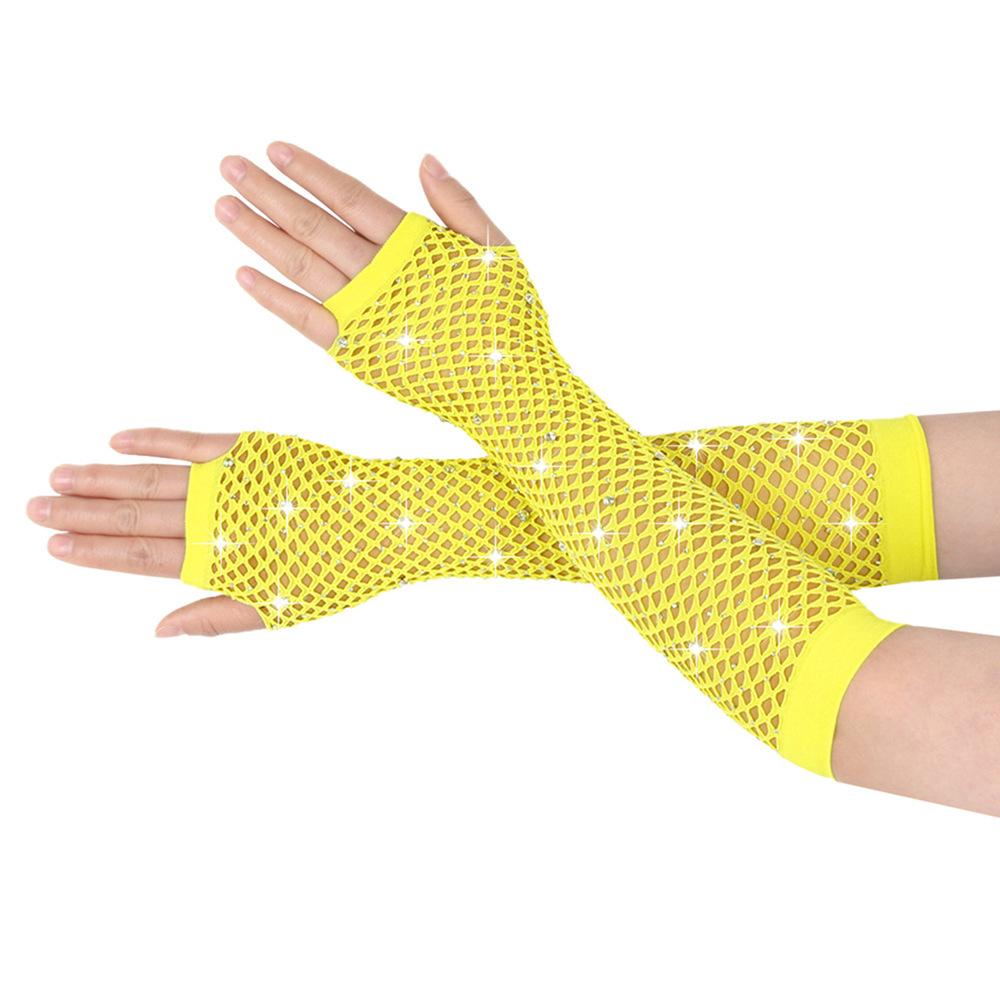 Перчатки с бриллиантами для вечеринок, рыболовная сеть, эластичные сетчатые перчатки, ретро-ночной клуб, сексуальные, горячие, длинные перчатки с бриллиантами