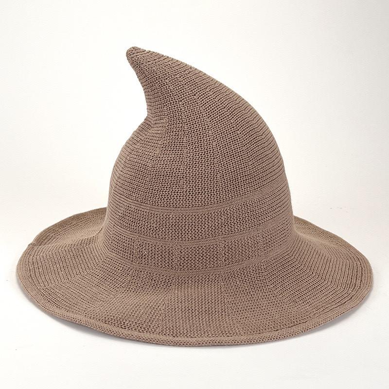 Black Knit Witch Hat With Large Brim And Sunshade Function For Cosplay And Seasonal Celebrations