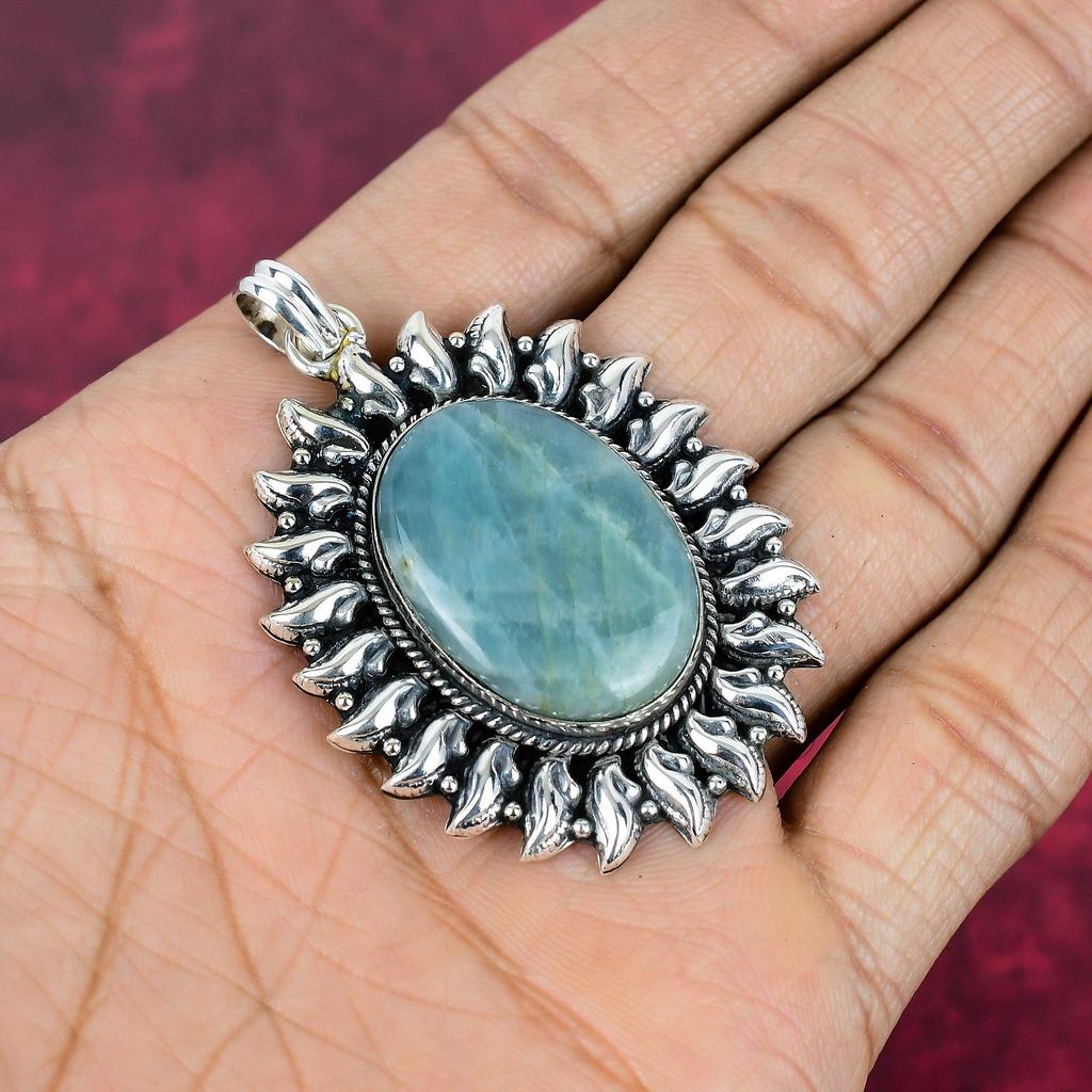 Аквамарин 925 сплошной серебряный кулон, кулон ручной работы с драгоценными камнями, подарки для жены абсолютно новый кулон