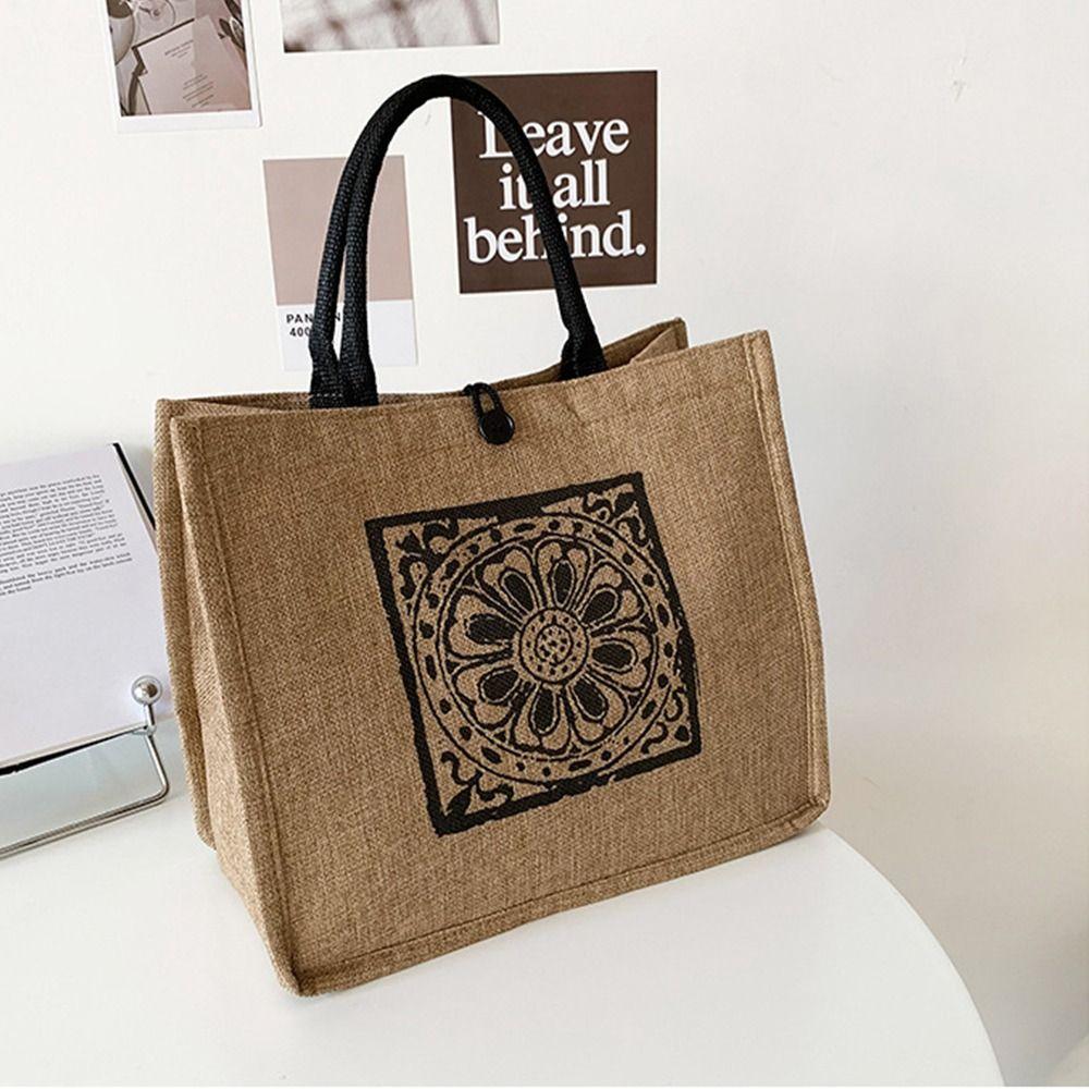 Style Linen Bag Women Tote Bag Bohemian Shoulder Bag Large Capacity Bag Geometric Printing Handbag