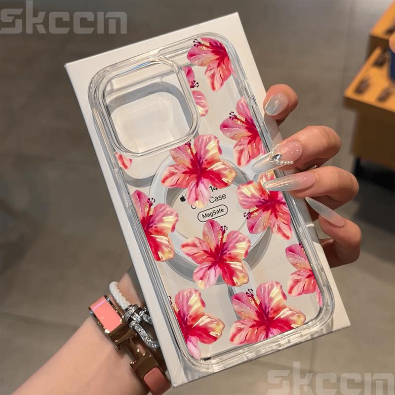Realistic Lily Flower Print Clear Phone Case For iPhone 16E 16 15 14 13 12 11 Pro Max Plus XS XR Magnetic Wireless Charge Cover