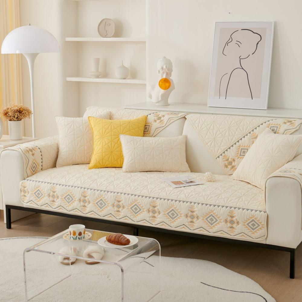 Embroidered Sofa Protector Slip Resistant Cushion Cover Full Coverage Simple Style All Season Use