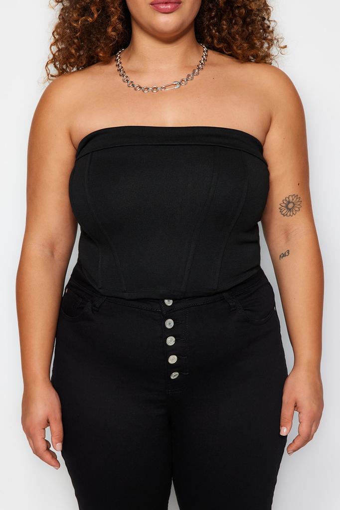 Women's Fashion New Plus Big Size Blouse Black Strapless Knitted Blouse