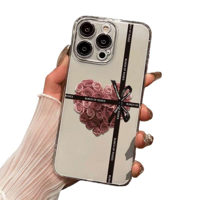 Мягкий чехол с сердечком и розой для iPhone 17 Pro Max, совместимый с iPhone 13 Pro/16e/15/13/14