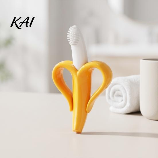 Soft Gum Soothing Toys Banana Silicone Teether, Baby Toothbrush Chew Toy with Raised Particles, Food-Grade BPA Free Teething Products BPA-Free