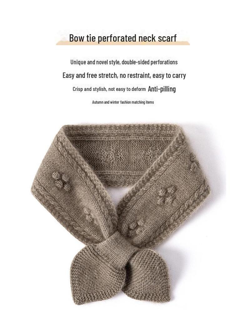 2024 Autumn/Winter Women's Bow Tie Twisted Flower Cashmere Knit Scarf