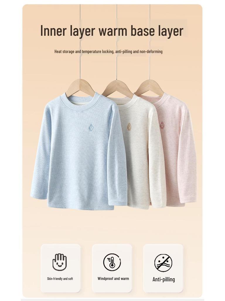 Детская теплая футболка с длинным рукавом для осени и зимы - Доступна для детей среднего и старшего возраста.