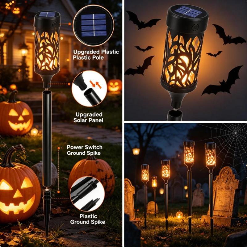 4PCS New Round Solar Flame Lamp IP65 Waterproof Outdoor Lawn Light Flickering Atmosphere Lighting for Courtyard Garden Villa Landscap