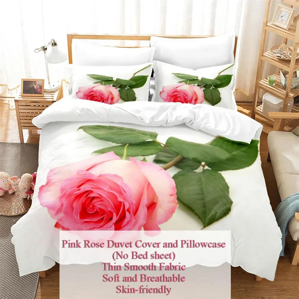 Rose Duvet Cover Set 220X240 for Double Bed Quilt Comforters Cover Pink Floral Bedding Set 3PCS 2PCS Single Beds Queen Full Size