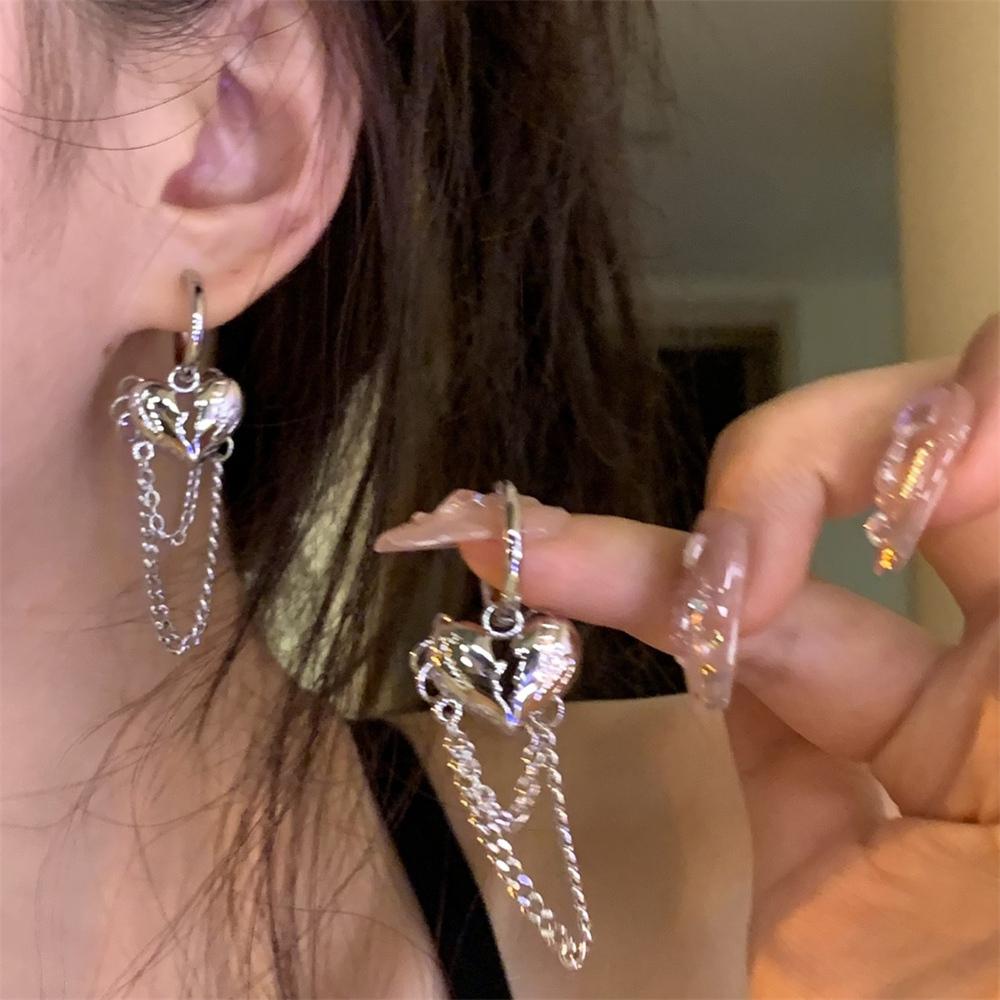 Корейские серебряные длинные серьги-кисточки в форме сердца для женщин-подростков, милые крутые серьги-подвески в форме звезды, ювелирные аксессуары