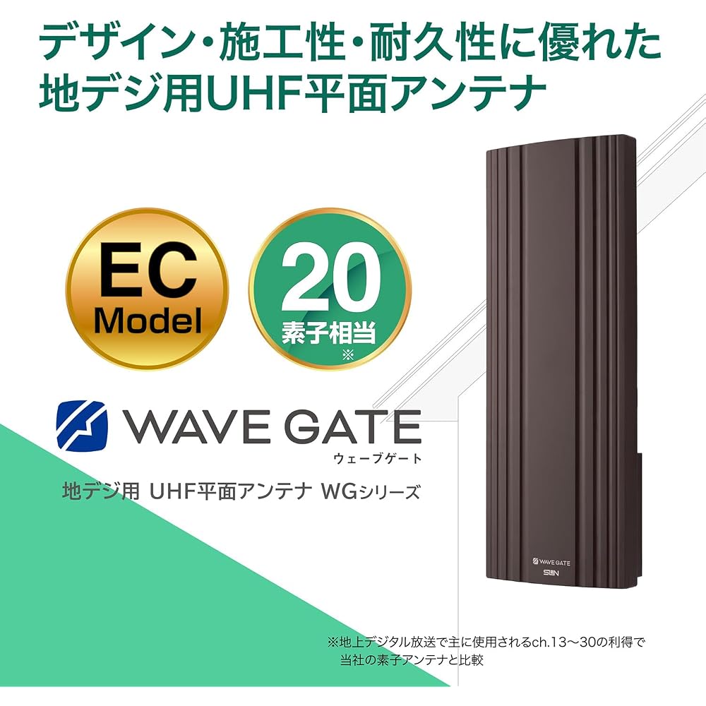 Sun Denshi UHF Flat Antenna for Digital Terrestrial Broadcasting, Built-in Booster, 20 Elements, Vertical Polarization, Brown WG20VB-C-EC