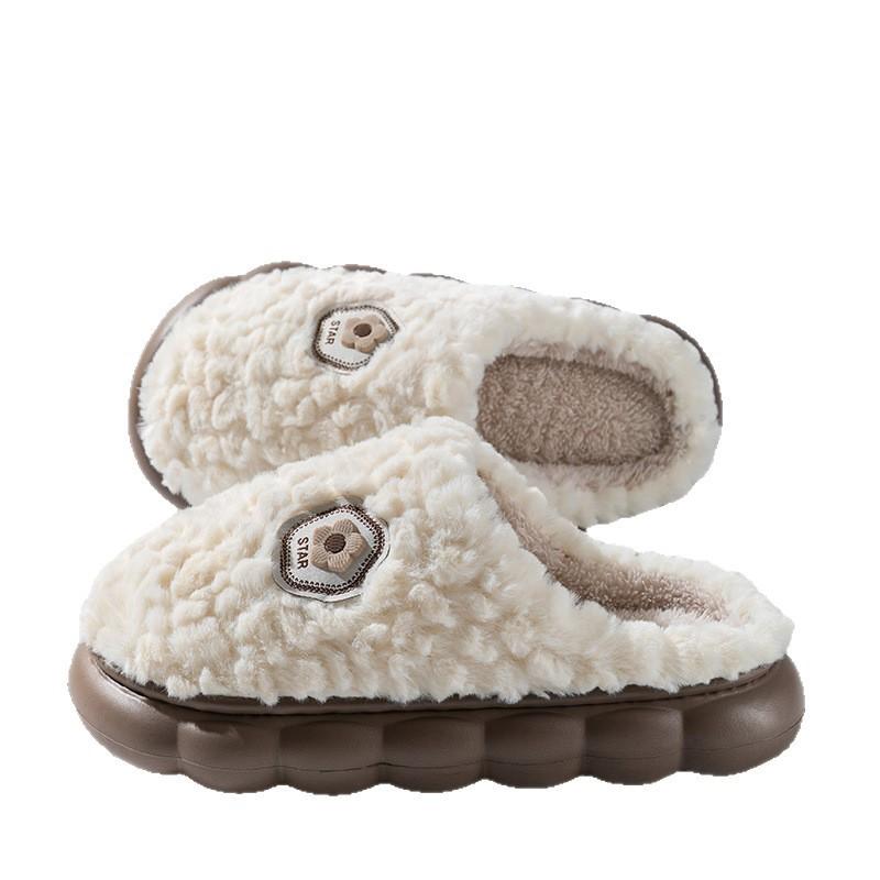 Simple cotton slippers men's autumn and winter thick-bottomed household indoor warm and non-slip household couple plush cotton drag women